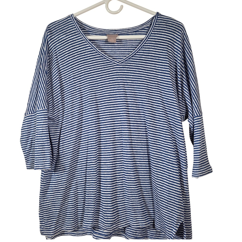 Chicos 100% Linen Stripe Top Size M Dolman Sleeve Coastal Tunic